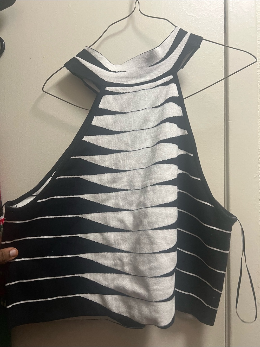 Black & White High-Neck Striped Crop Tank Top/W matching skirt
